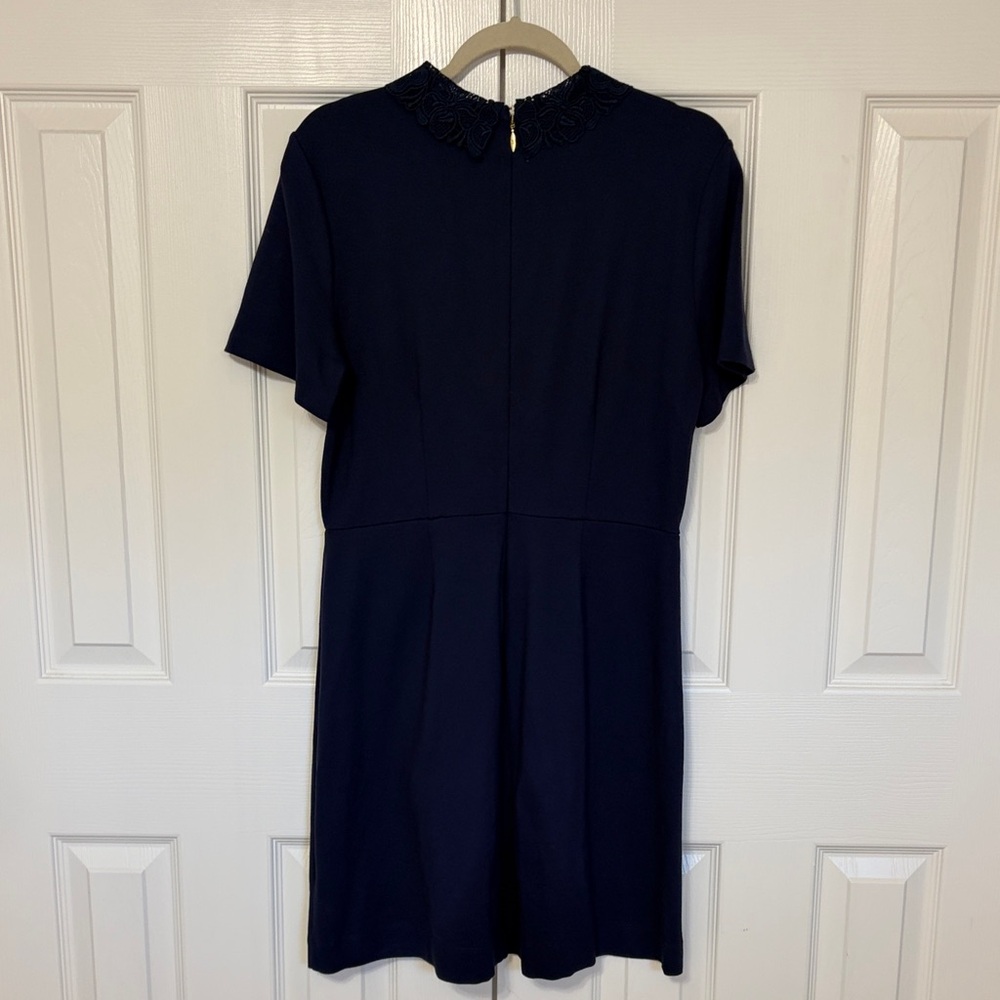 Draper James Navy Blue Lace Peter Pan Collar Ponte Knit Persley Dress Size Large - Picture 4 of 6